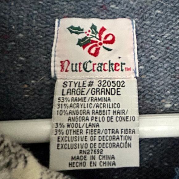 NutCracker knit cardigan fishing snowman reindeer flannel collar Christmas L - Picture 12 of 12